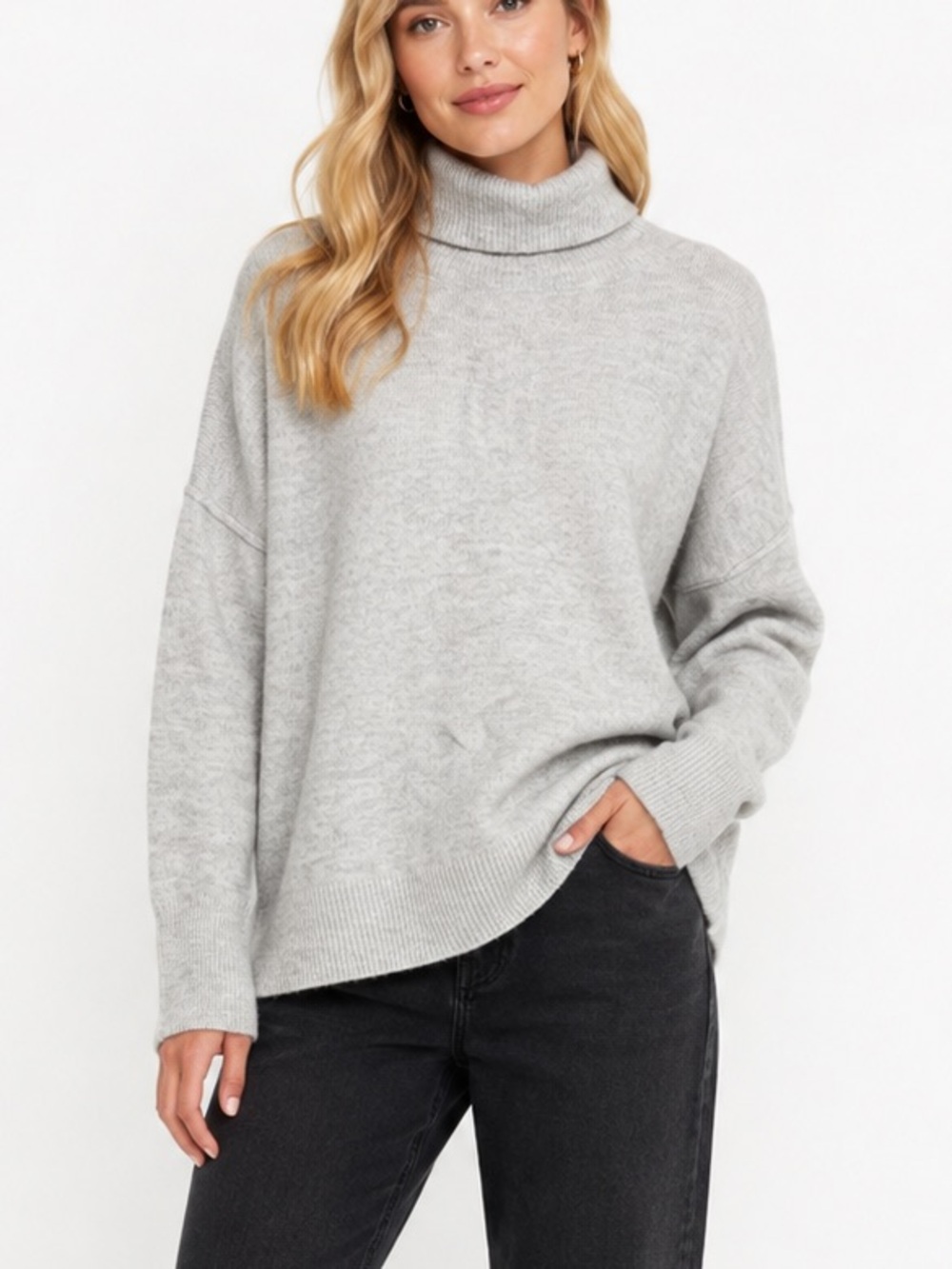 Vince Camuto Silver Gray Heather Turtleneck Oversized Sweater Size Large NWT